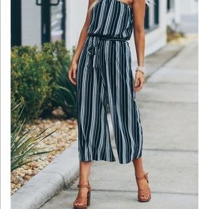 Striped Strapless Jumpsuit Midnight